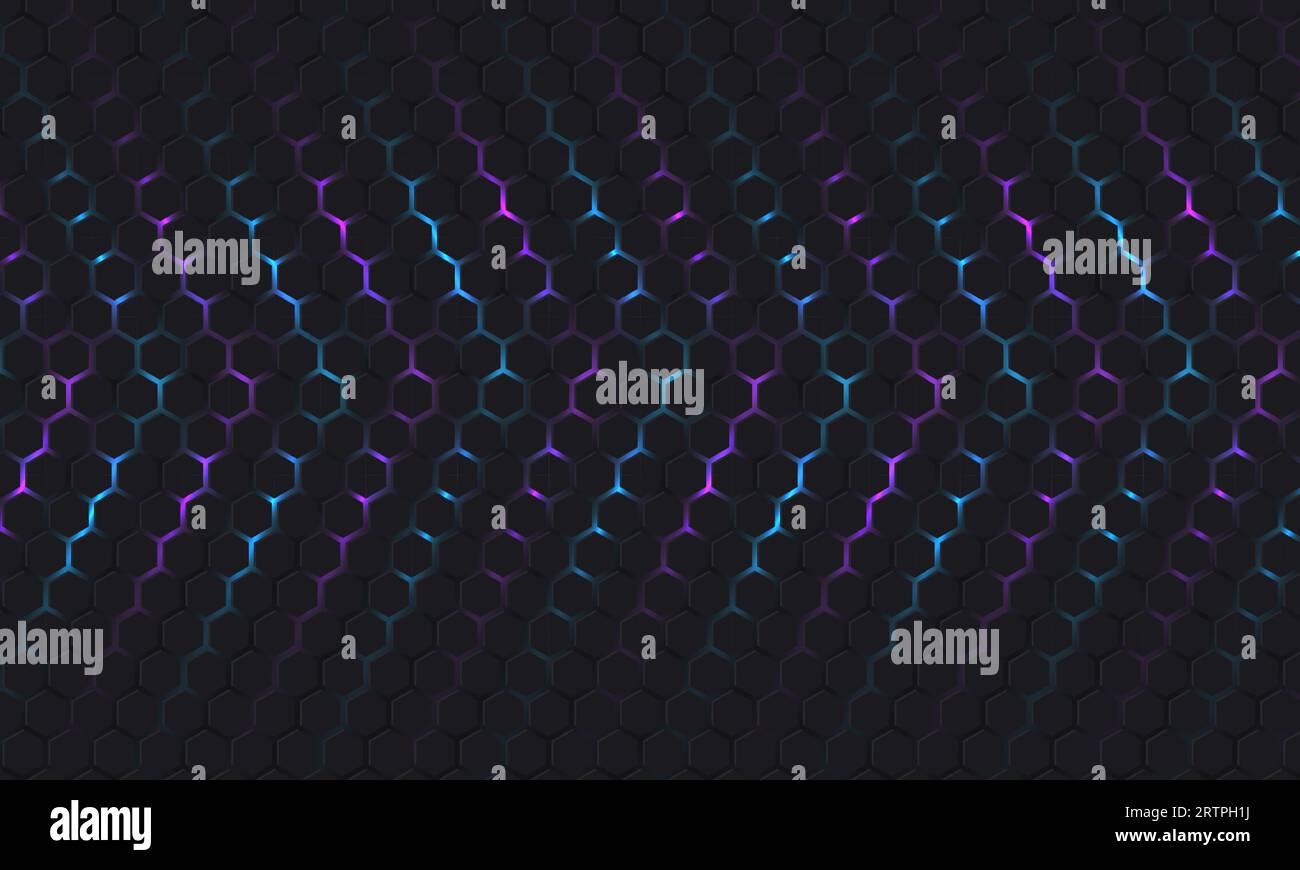 Dark hexagon abstract technology background with purple, pink and blue ...