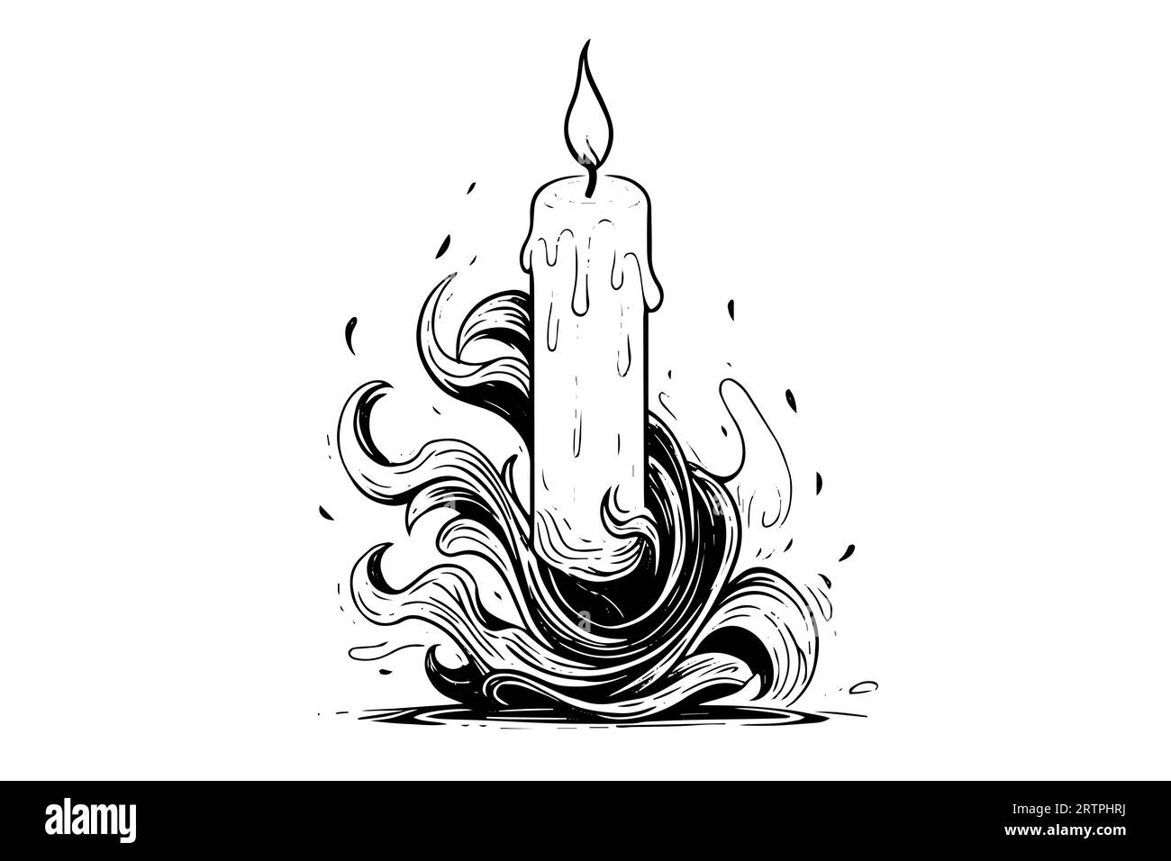 Thick christmas candles burning. Hand drawn sketch engraving style vector illustration. Stock Vector