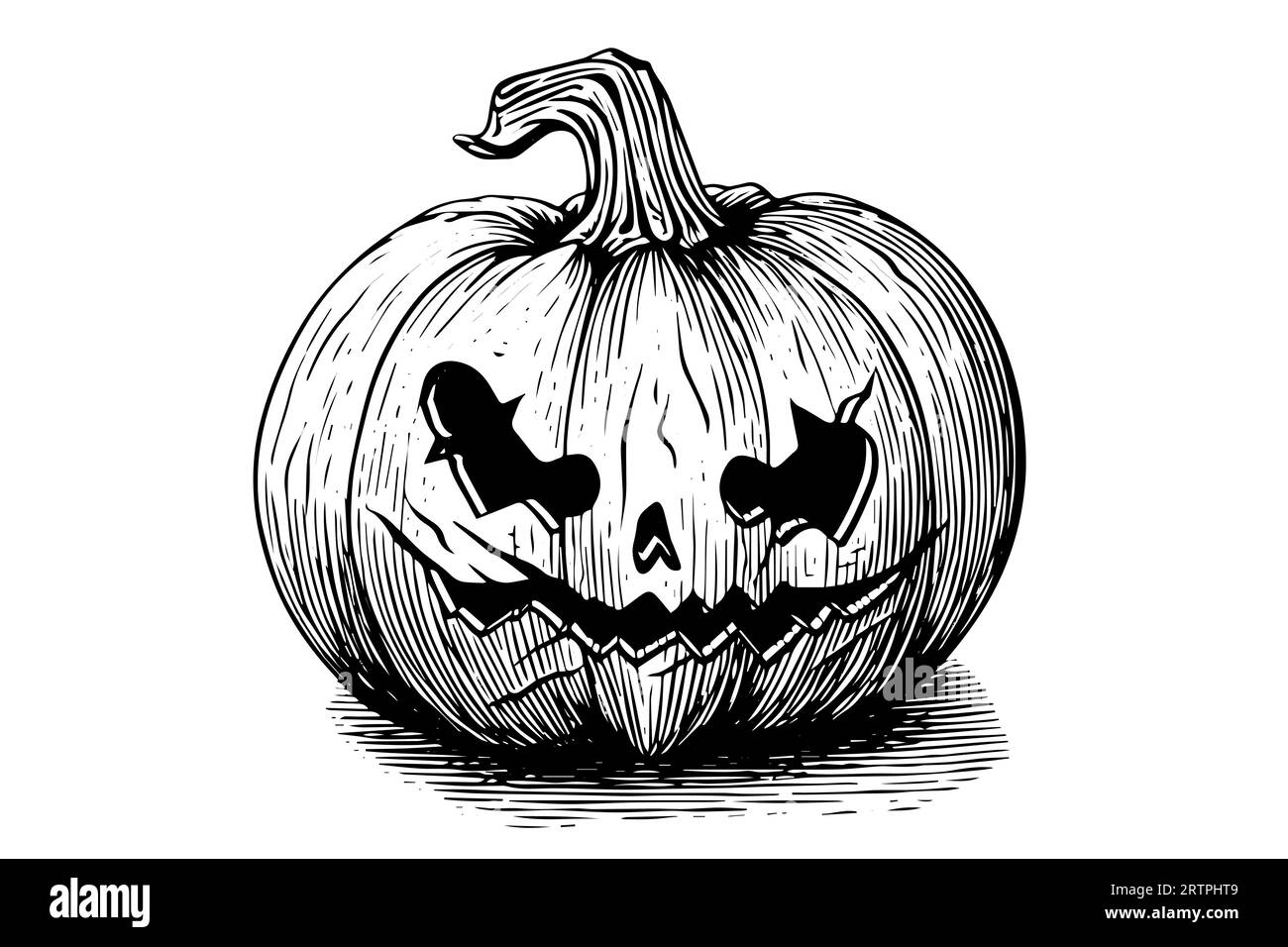 Halloween pumpkin head mascot engraving ink sketch hand drawn vector