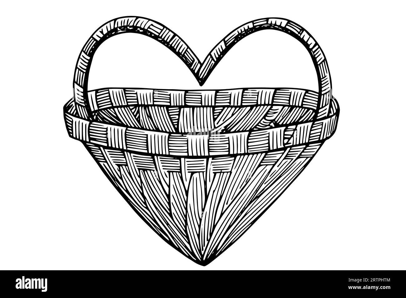 Hand drawn sketch of wicker basket. Engraved style vector illustration. Template for your design