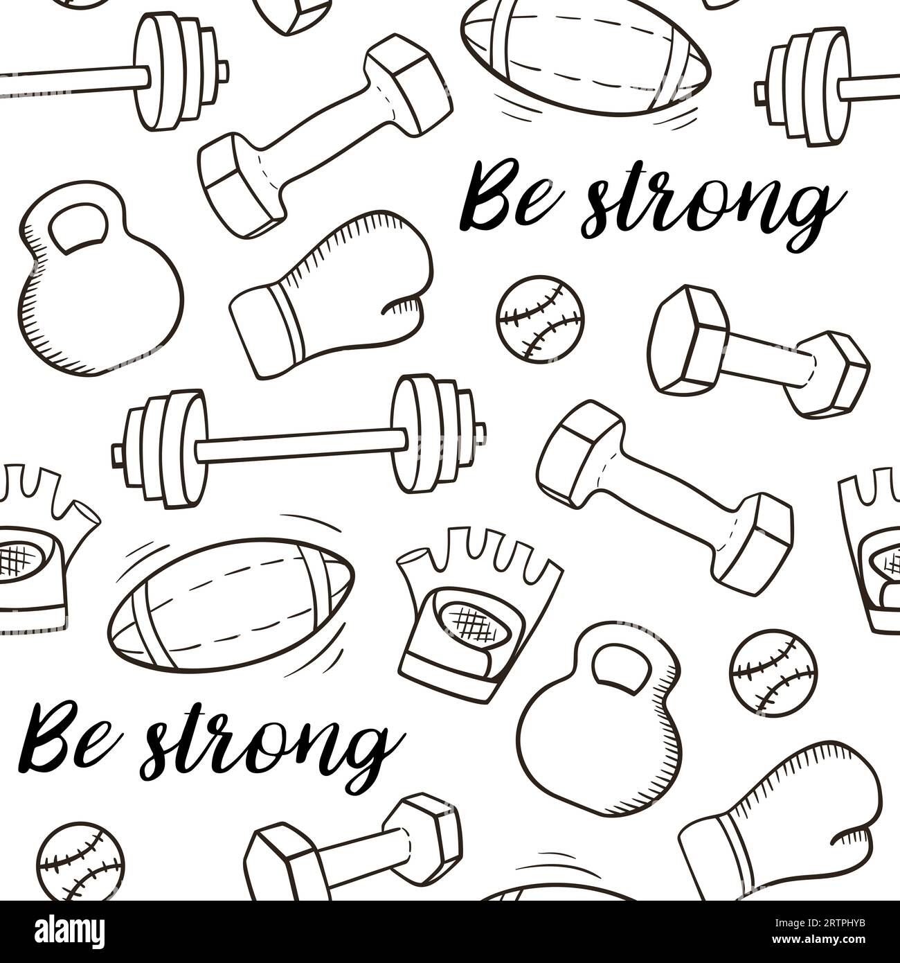 Hand drawn doodle fitness and sport seamless pattern. Healthy lifestyle ...