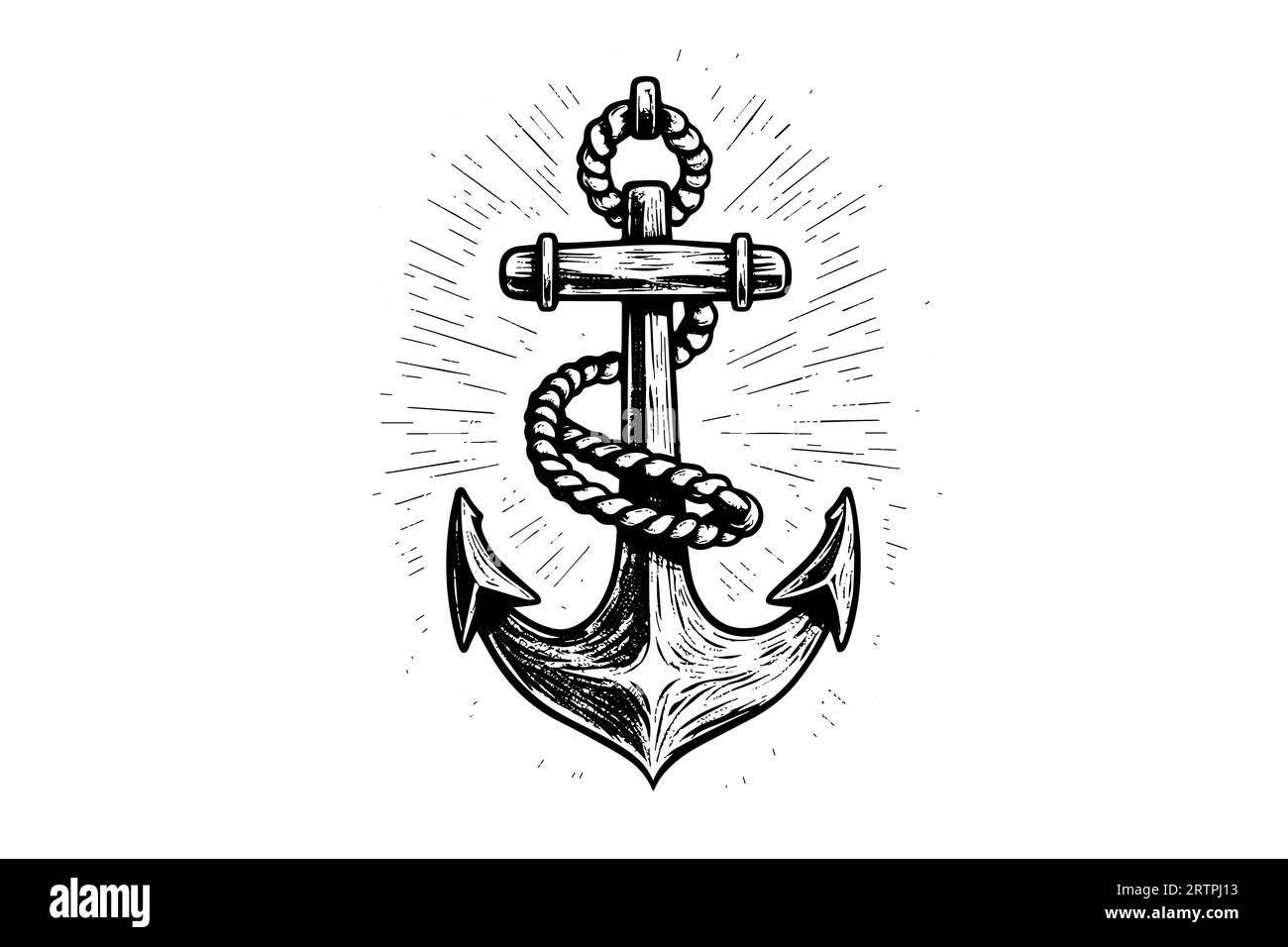Ship sea anchor and rope in vintage engraving style. Sketch hand drawn vector illustration. Stock Vector