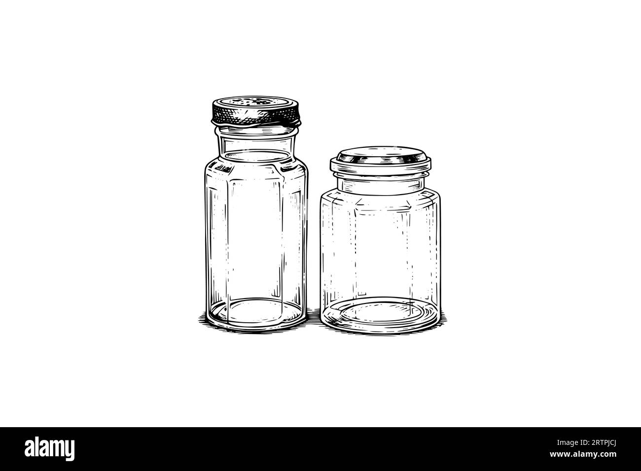 Empty glass jars ink sketch. Vector vintage black engraving illustration. Stock Vector