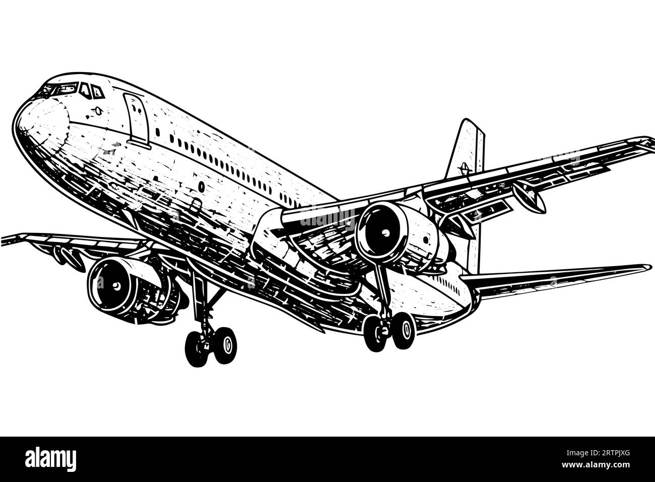 Hand drawn ink sketch of airplane. Engraving style vector illustration. Stock Vector