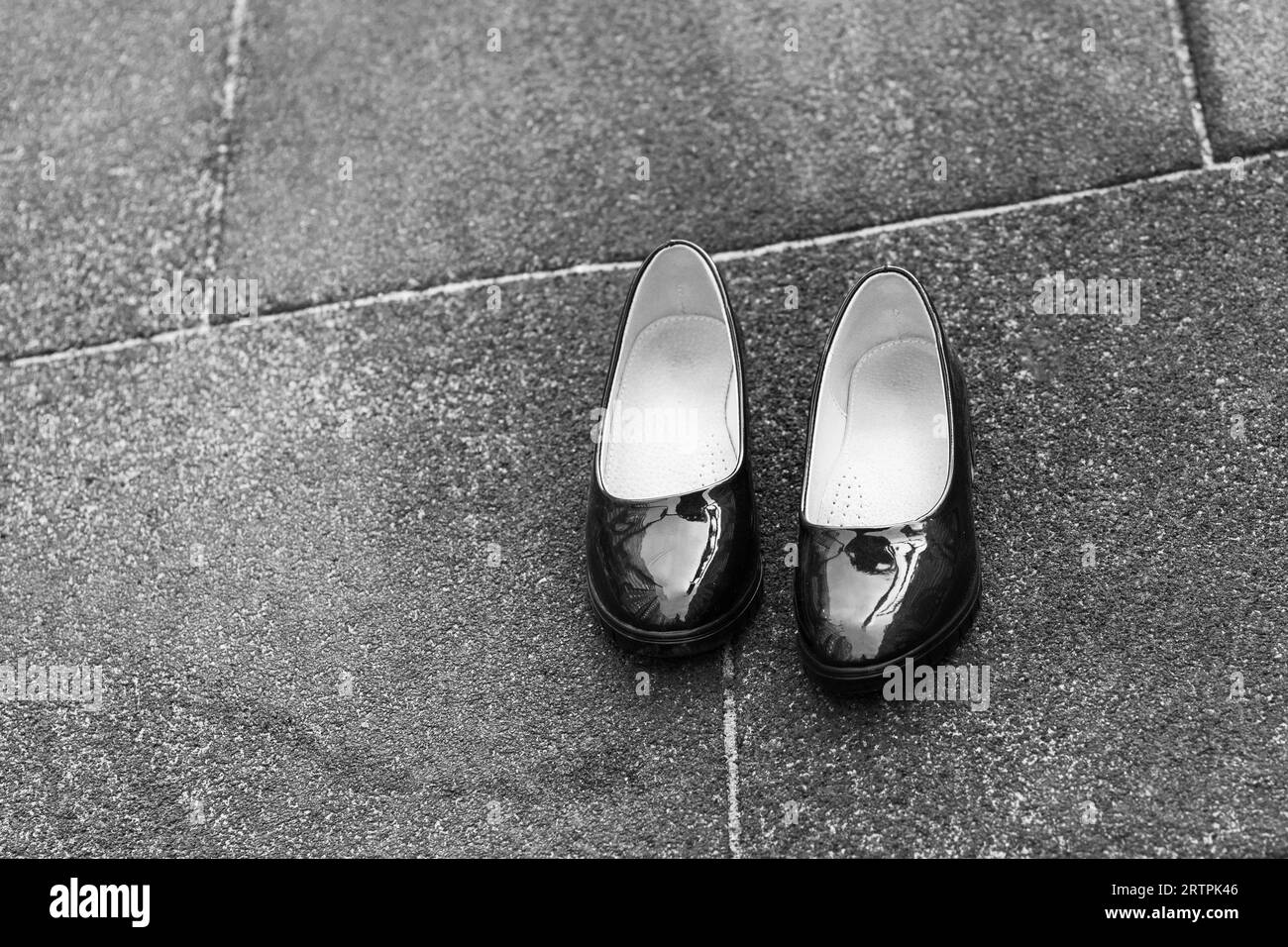 baby shoes. children's shoes. Black and white photo.copy space