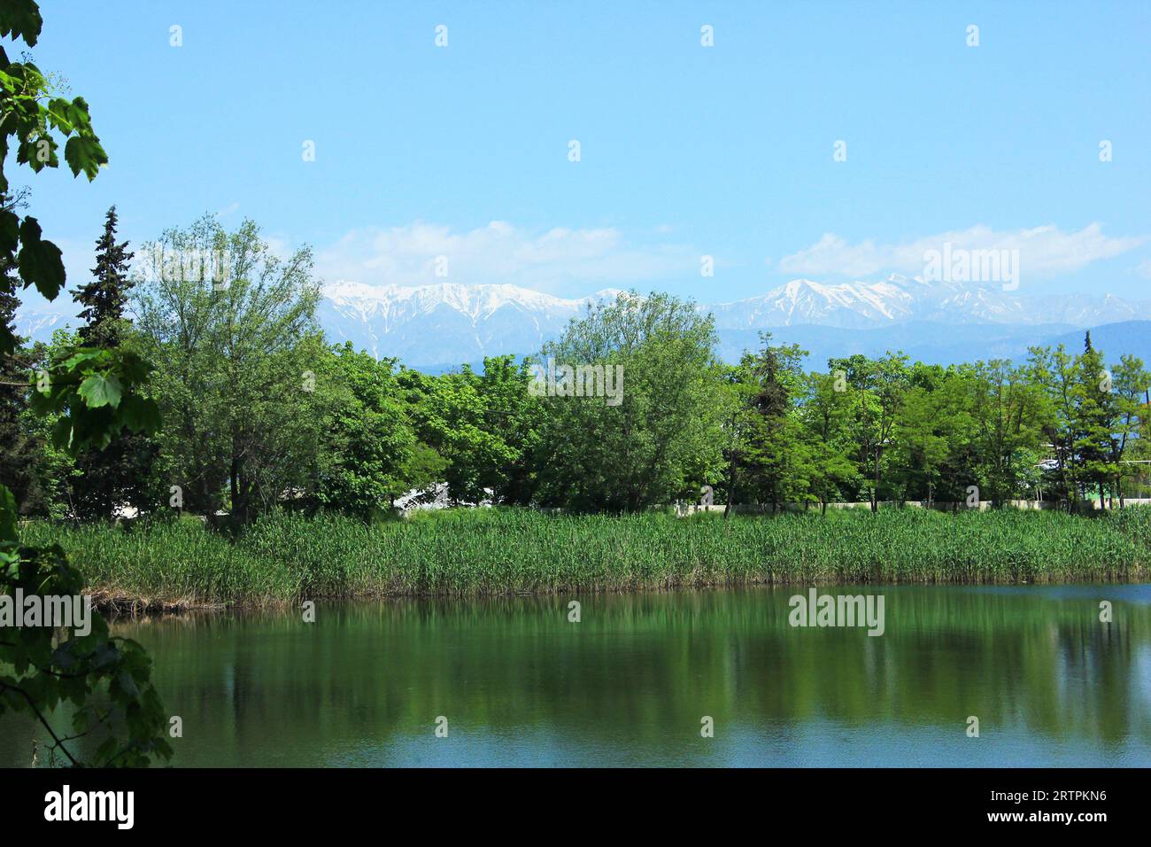 Beautiful blue lake in the village. Ivanovka. Ismayilli region. Azerbaijan. Stock Photo