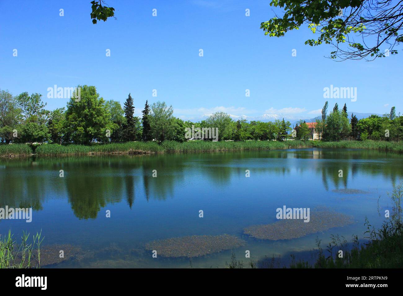 Beautiful blue lake in the village. Ivanovka. Ismayilli region. Azerbaijan. Stock Photo