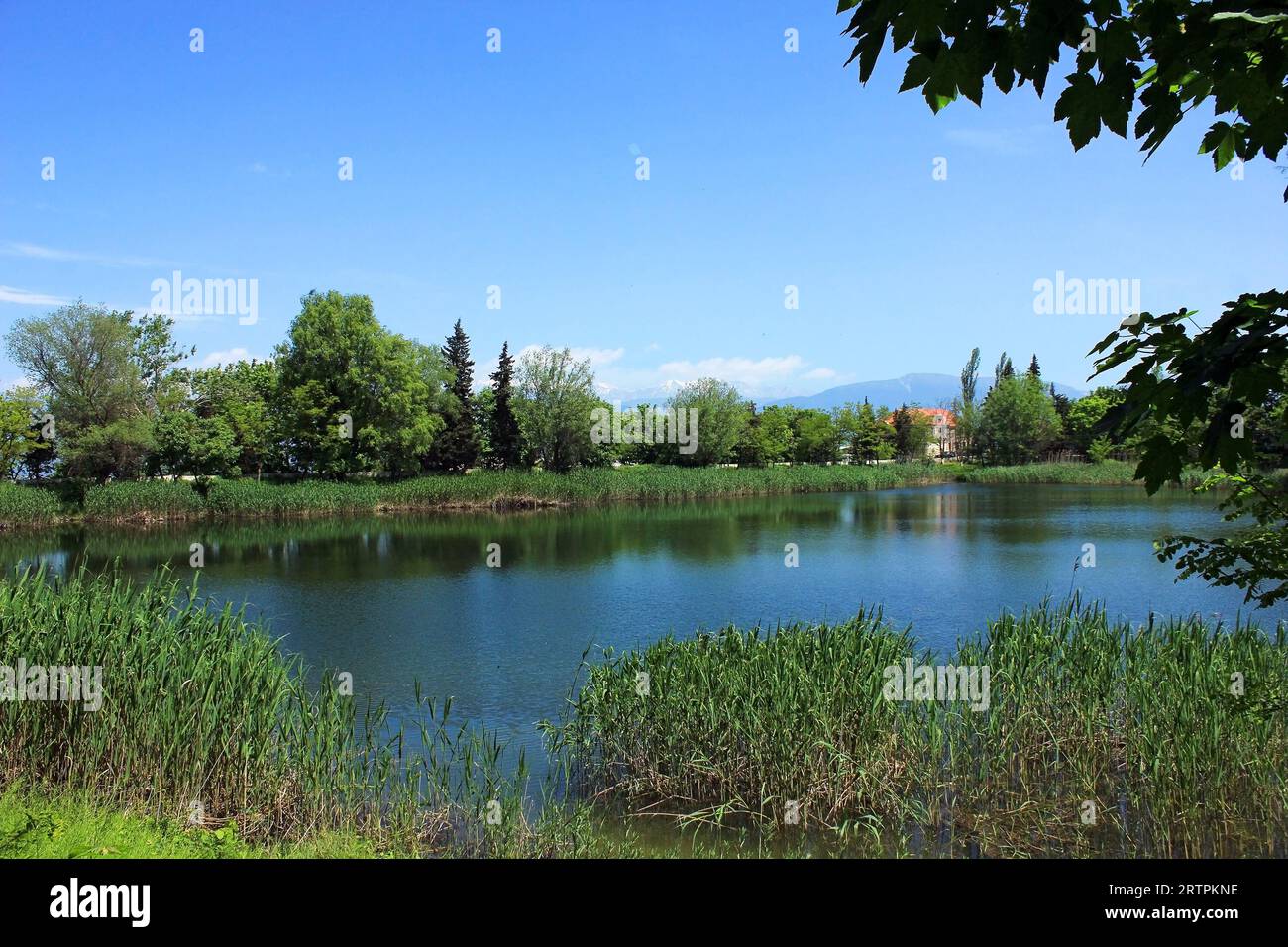 Beautiful blue lake in the village. Ivanovka. Ismayilli region. Azerbaijan. Stock Photo