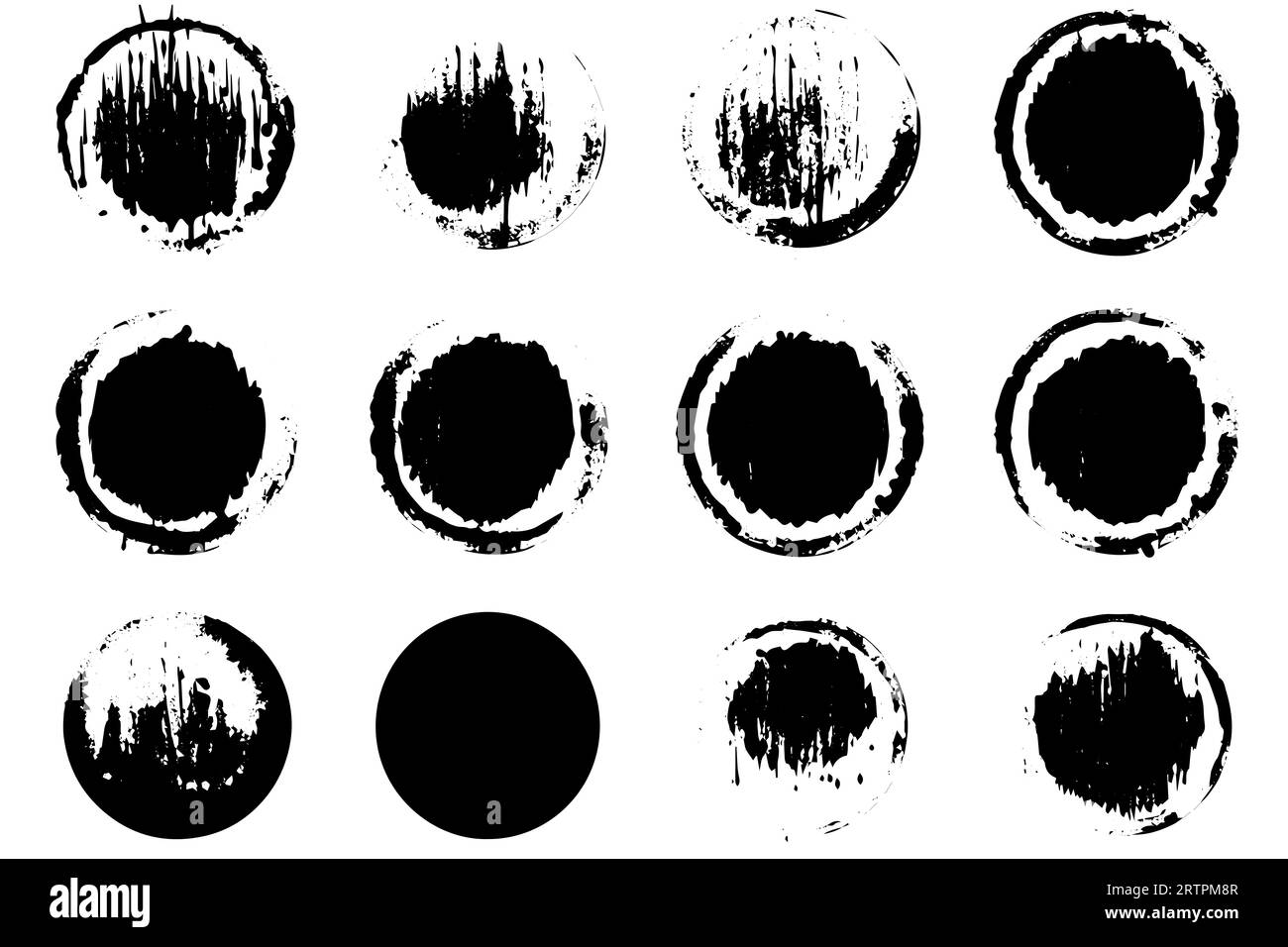 Grunge texture brush circles.Hand drawn paintbrush round shape. Watercolor stroke circles. Set