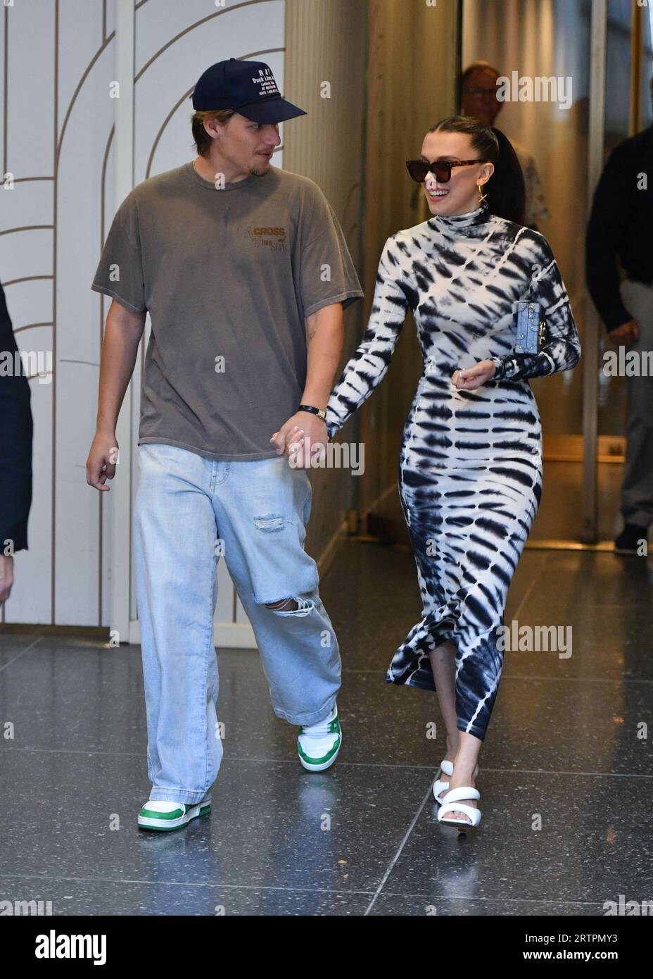 Jake Bongiovi and Millie Bobby Brown leave NBC Studios on September 14