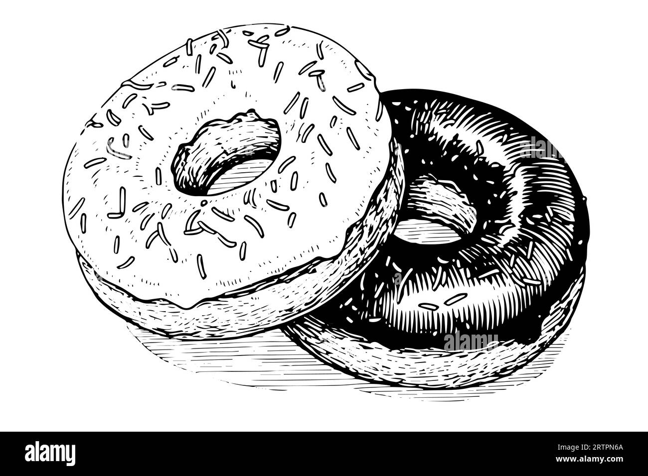 Tasty chocolate donut engraving style. Hand drawn ink sketch vector ...