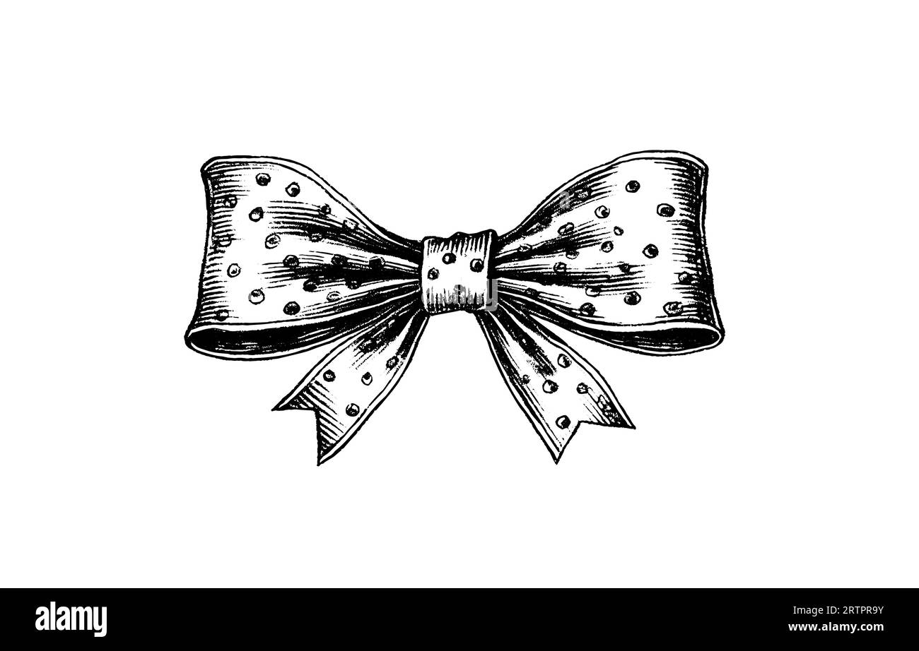 A dotted bow ribbon gift in a vintage engraved style. Vector design for