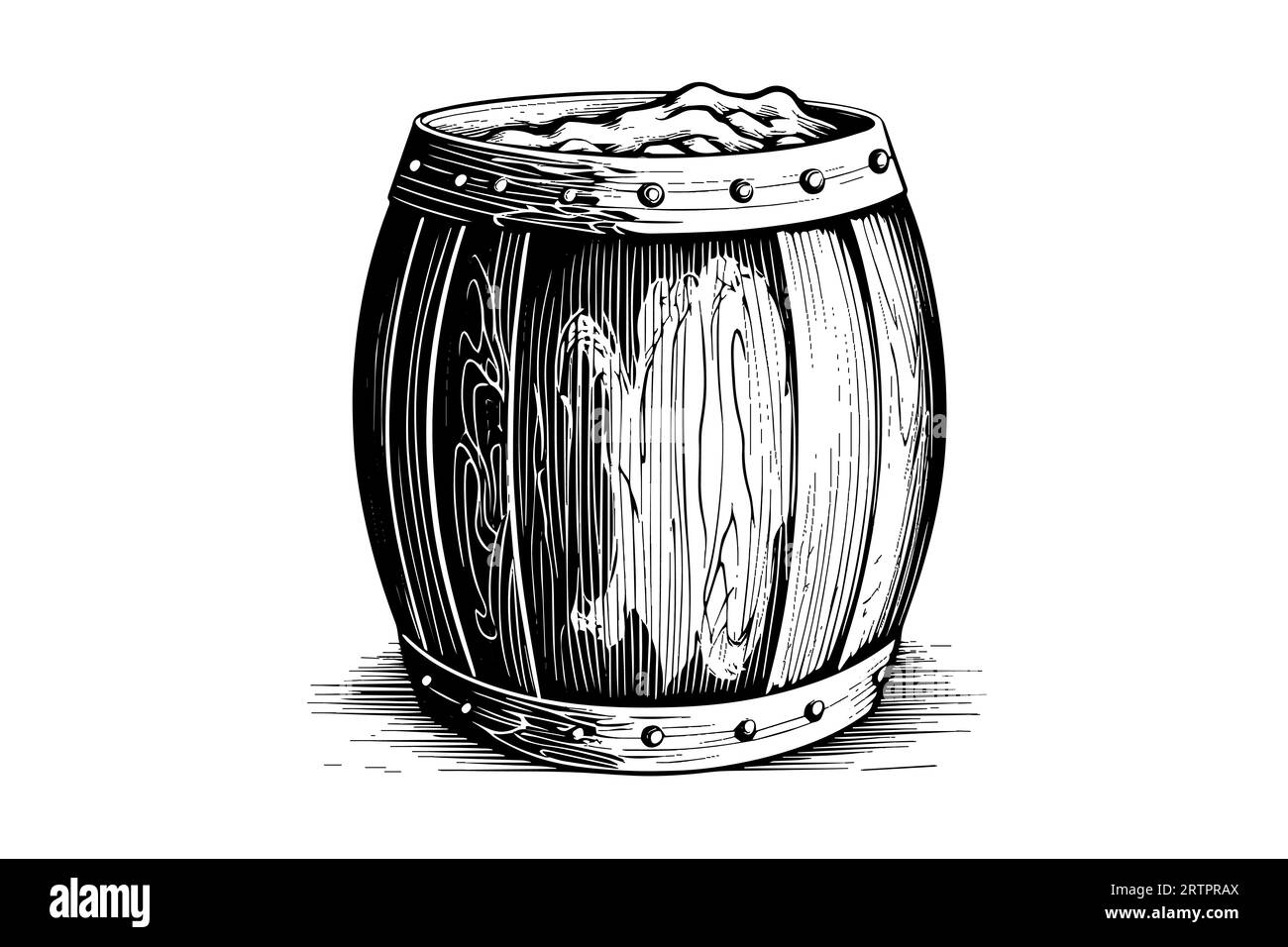 Wood barrel. Hand drawn sketch engraving style vector illustrations ...