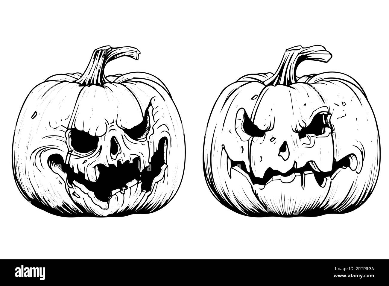 Halloween pumpkin head mascot engraving ink sketch hand drawn vector