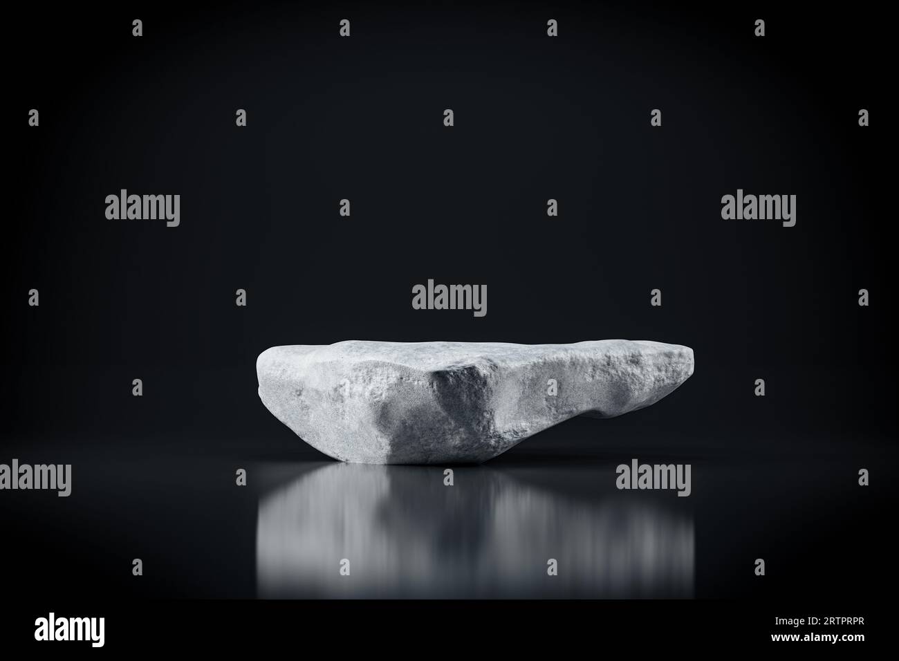 3d presentation pedestal made of natural white rock over black background. 3d rendering of mockup of presentation podium for display or advertising purposes Stock Photo