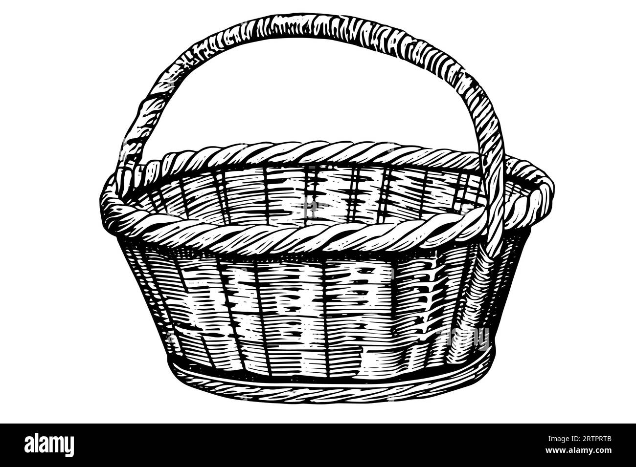 Hand drawn sketch of wicker basket. Engraved style vector illustration