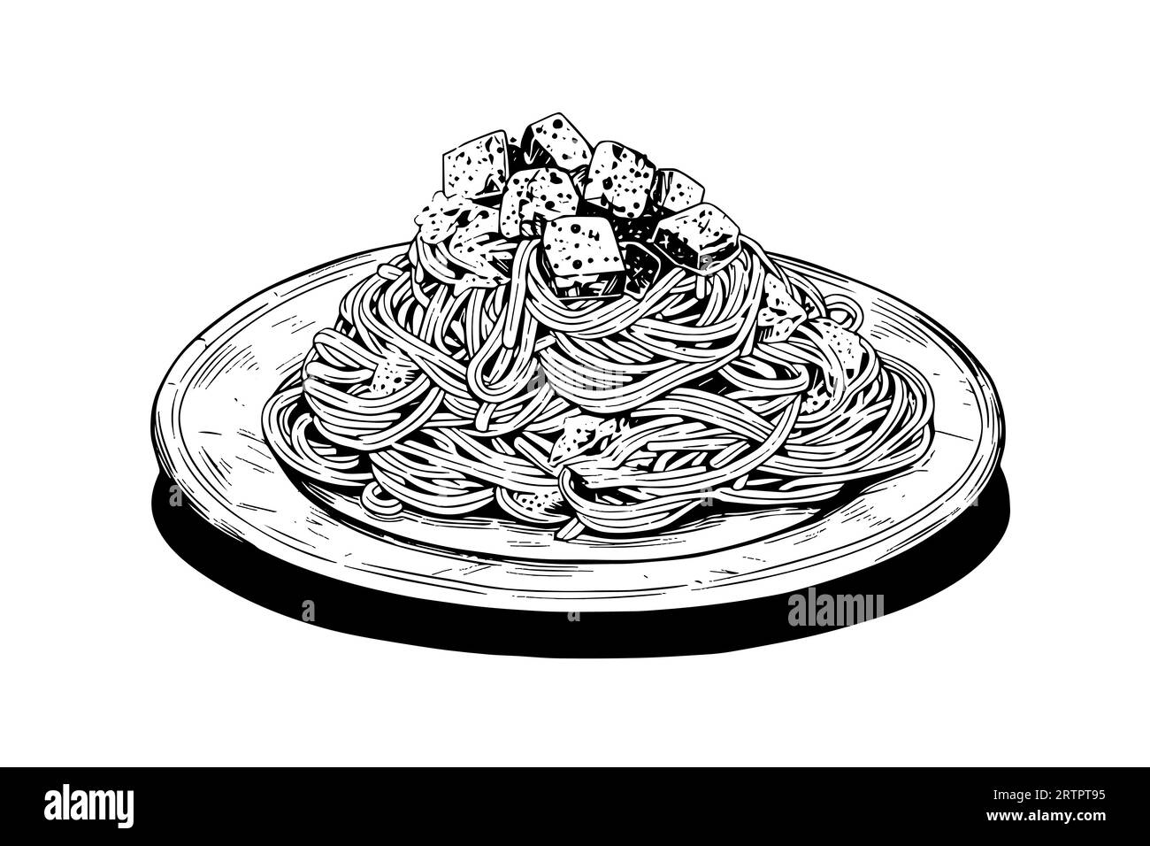 Italian pasta. Spaghetti on a plate, fork with spaghetti Vector