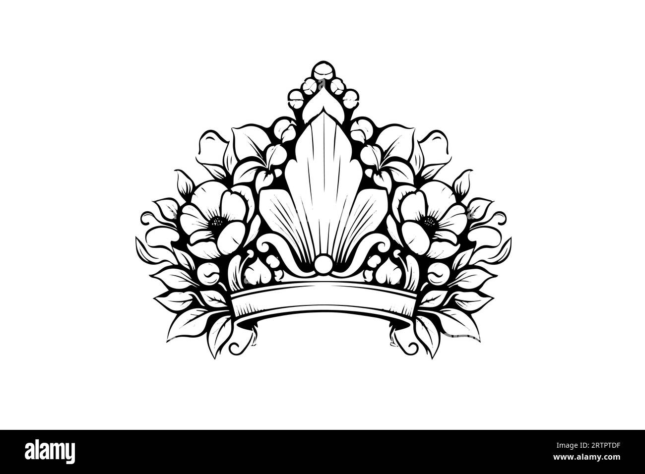 Hand drawn flower crown ink sketch. Vintage engraved vector ...