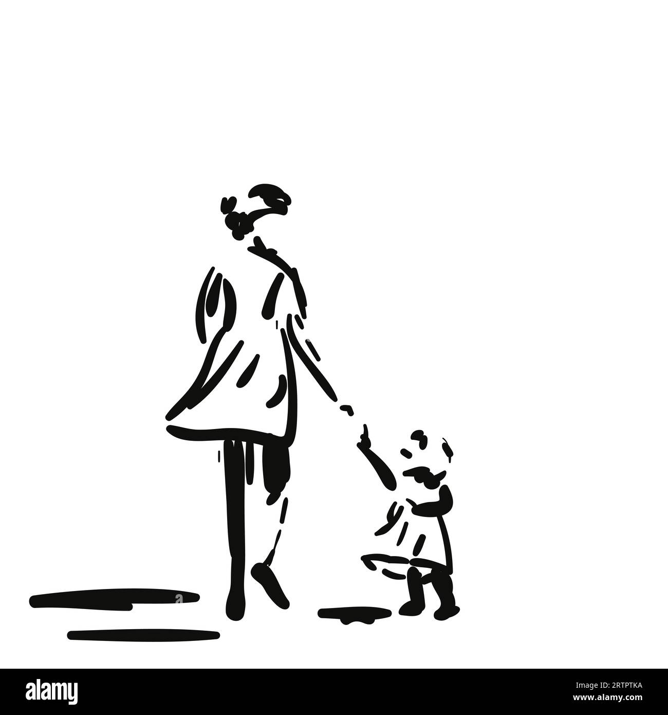 Mother and baby girl, Walking away woman and little girl pull their