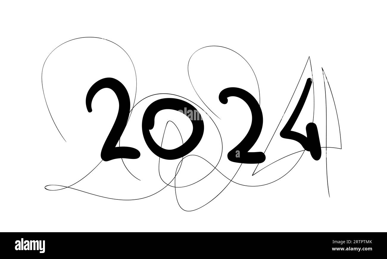 2024 year date handwritten numbers thick and thin black lines and