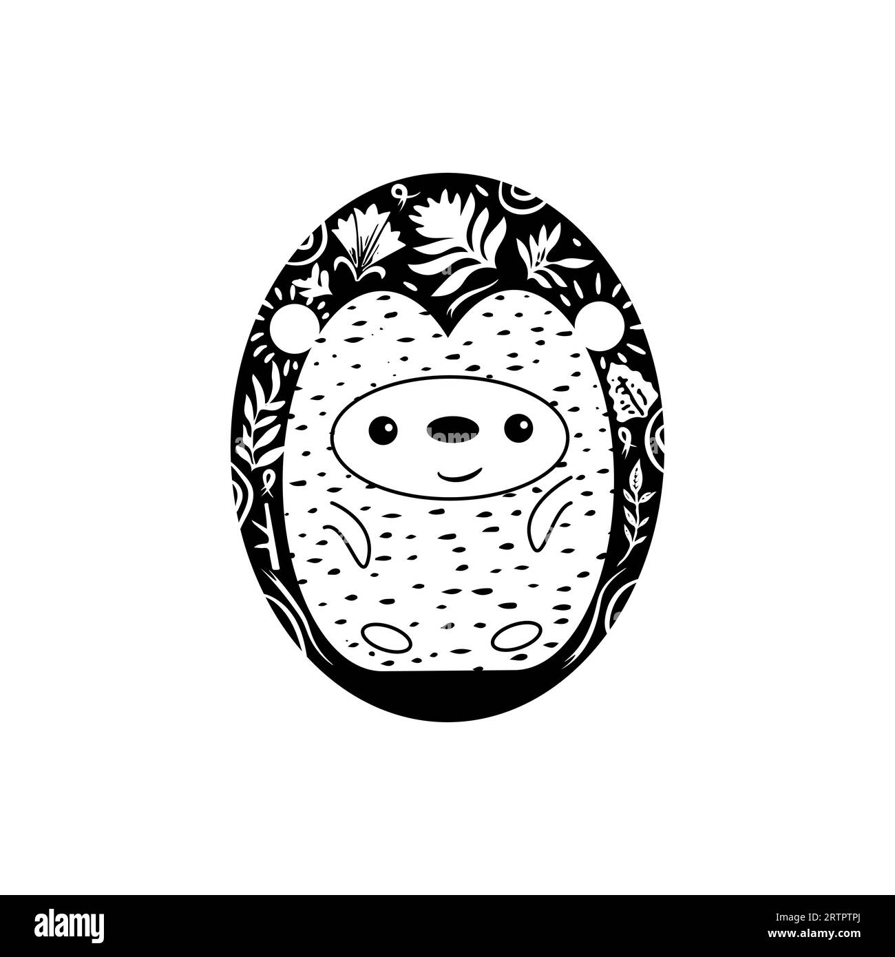 Cute cartoon hedgehog - vector illustration. Linocut style vector