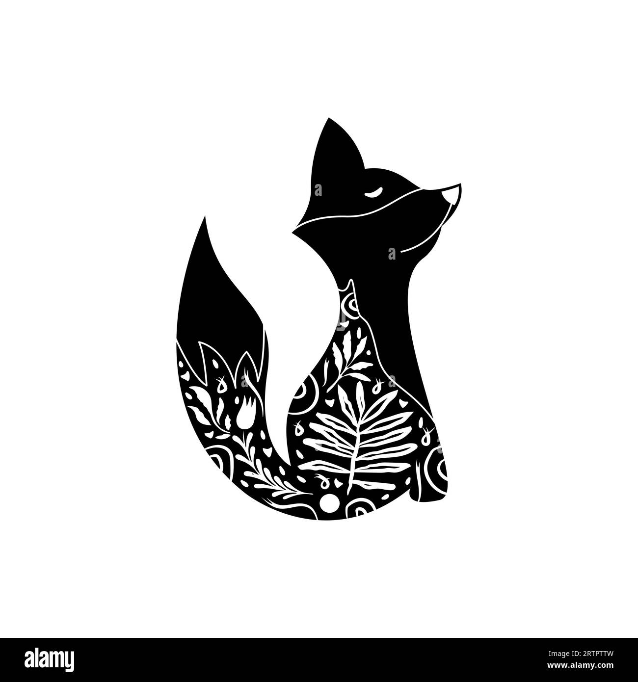 Fox in floral ornament. Modern boho decorative linocut Stock Vector ...