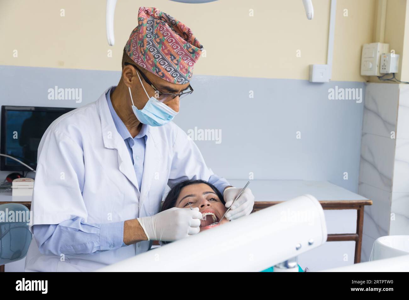 Kathmandu, Nepal September 02, 2023 A Nepali dentist treating his