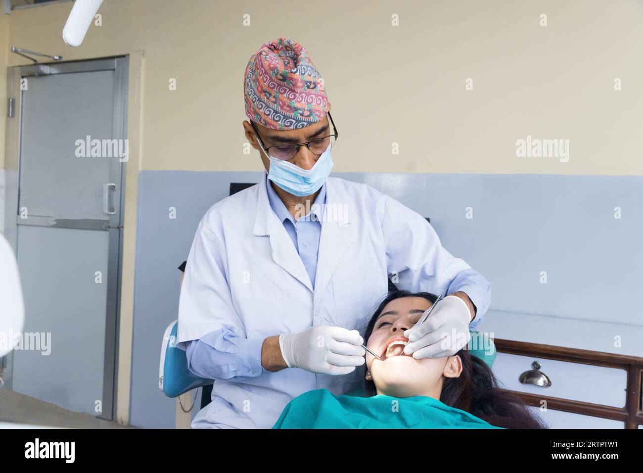 Kathmandu, Nepal September 02, 2023 A Nepali dentist treating his