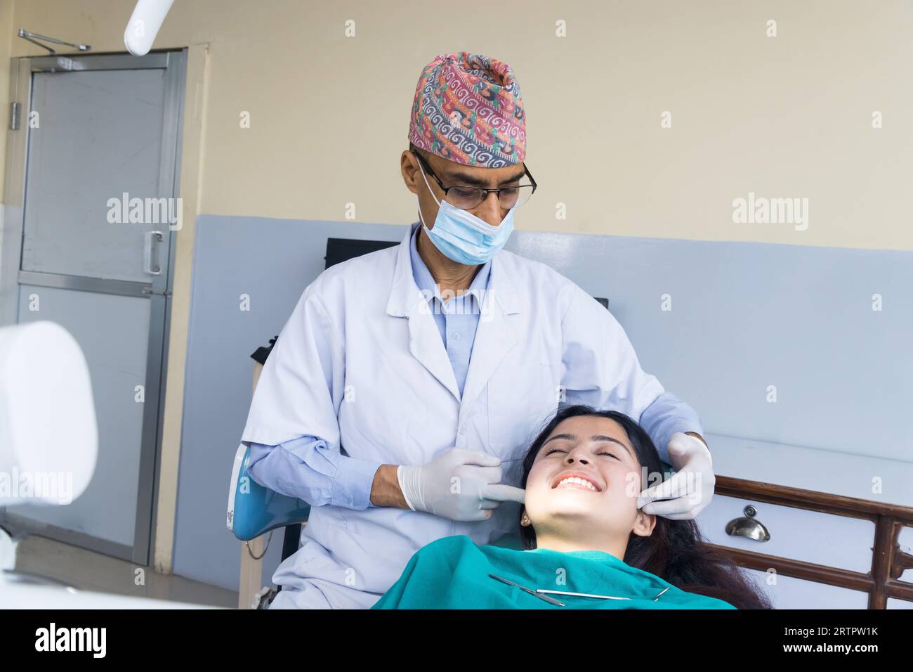 Kathmandu, Nepal September 02, 2023 A Nepali dentist treating his