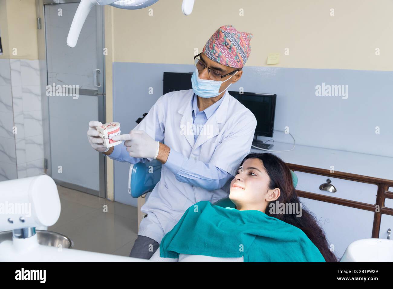 Kathmandu, Nepal September 02, 2023 A Nepali dentist treating his
