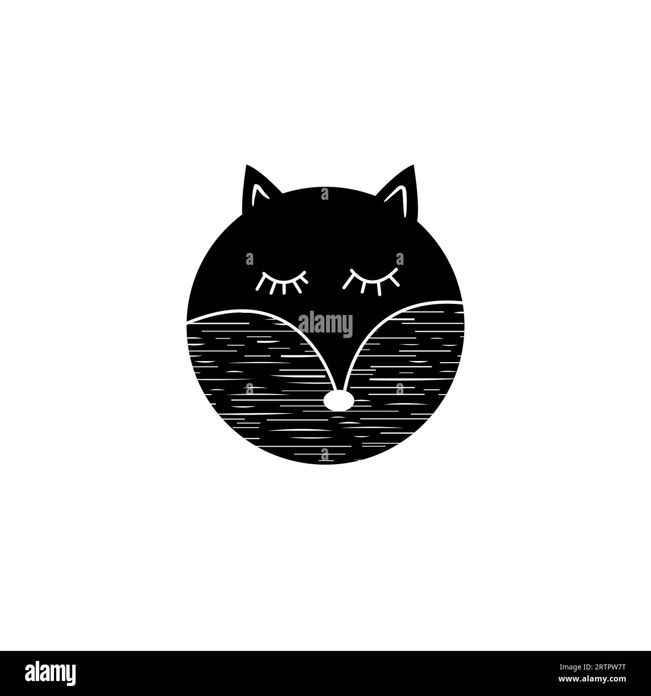 Forest animal fox in linocut textured style. Isolated on white