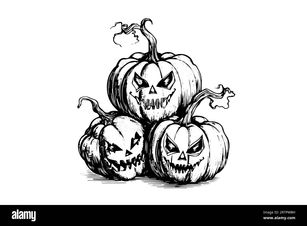 Halloween pumpkin head mascot engraving ink sketch hand drawn vector