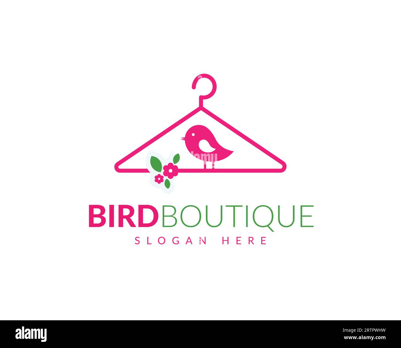 Birds and hanger logo design template. Bird logo vector icon. Cute Bird Boutique Logo for Business Stock Vector
