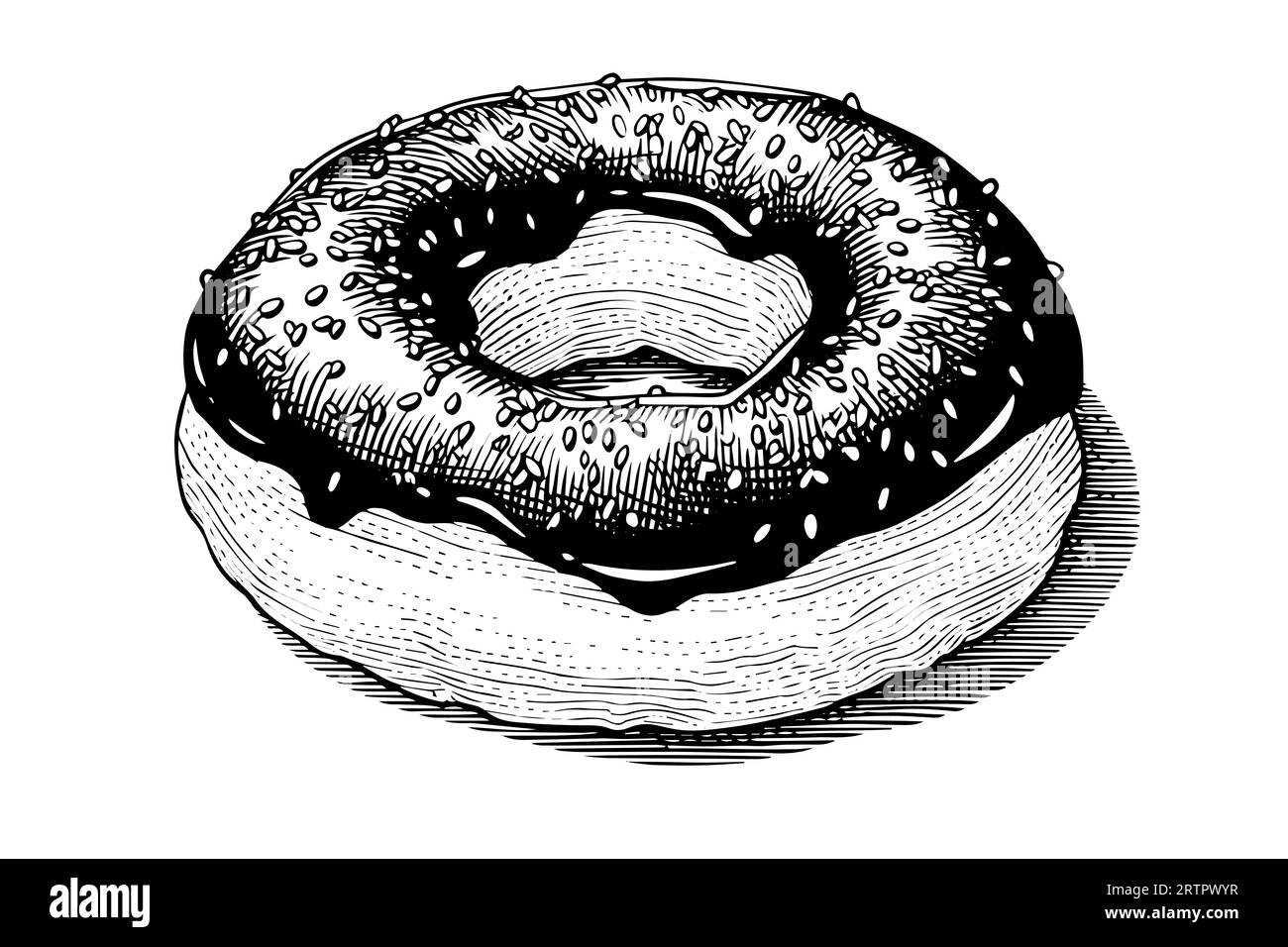 Tasty chocolate donut engraving style. Hand drawn ink sketch vector illustration Stock Vector