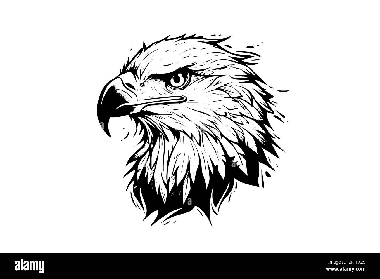 Eagle head logotype mascot in engraving style. Vector illustration of sign or mark. Stock Vector