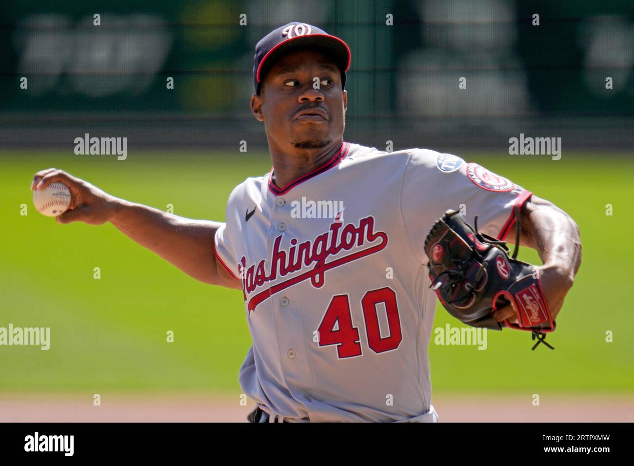 Washington Nationals starting pitcher Josiah Gray delivers during the first  inning of a baseball game against the Pittsburgh Pirates in Pittsburgh,  Thursday, Sept. 14, 2023. (AP Photo/Gene J. Puskar Stock Photo - Alamy