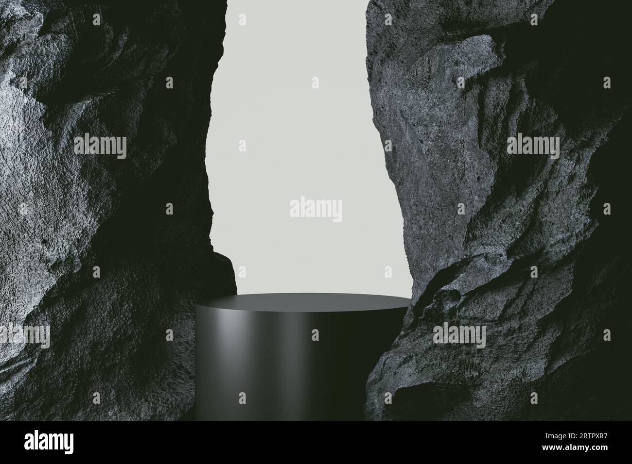 3d presentation pedestal between two rocks. 3d rendering of mockup of ...