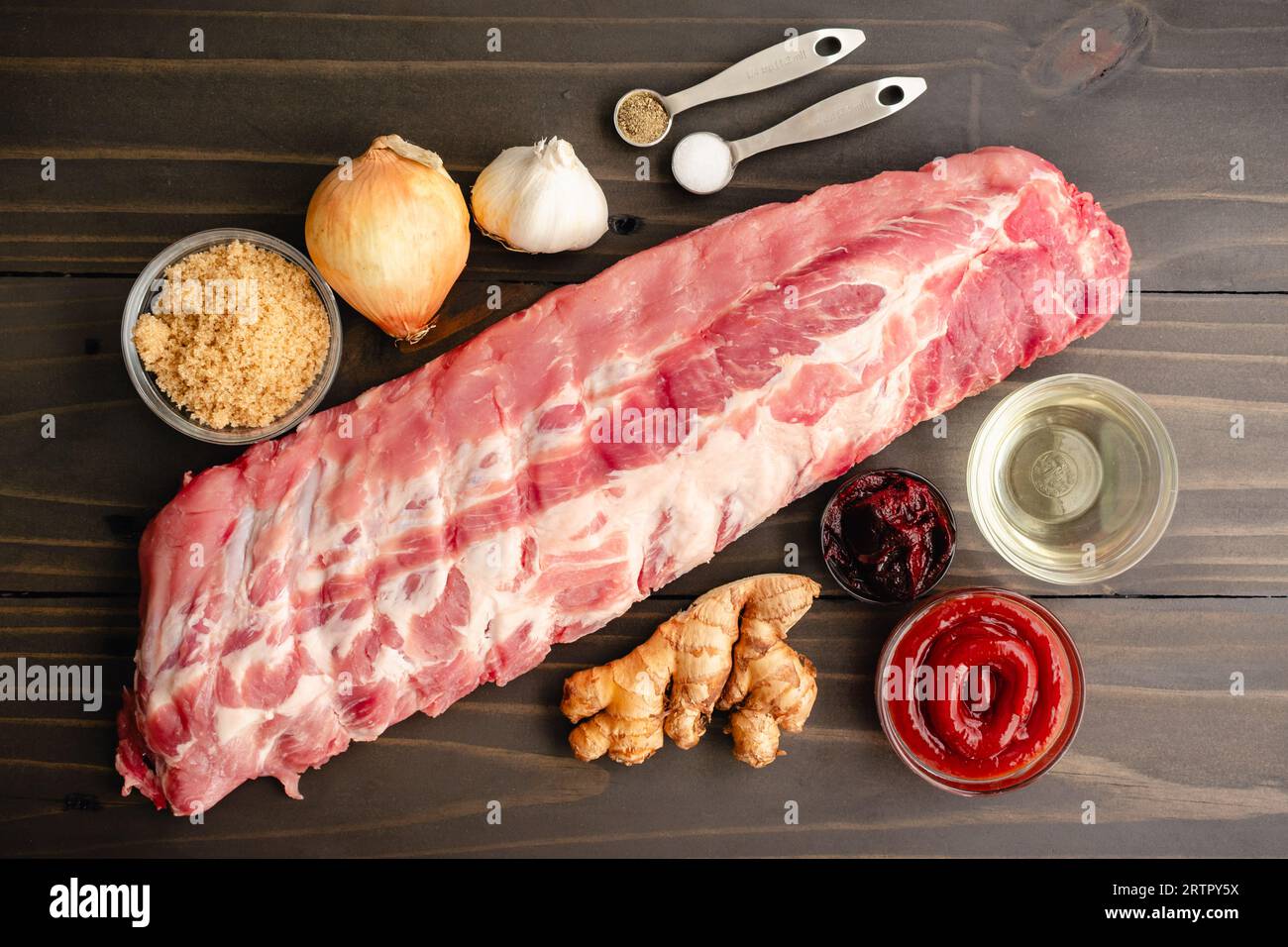 Korean Gochujang Baby Back Ribs and Sauce Ingredients Raw rack of pork
