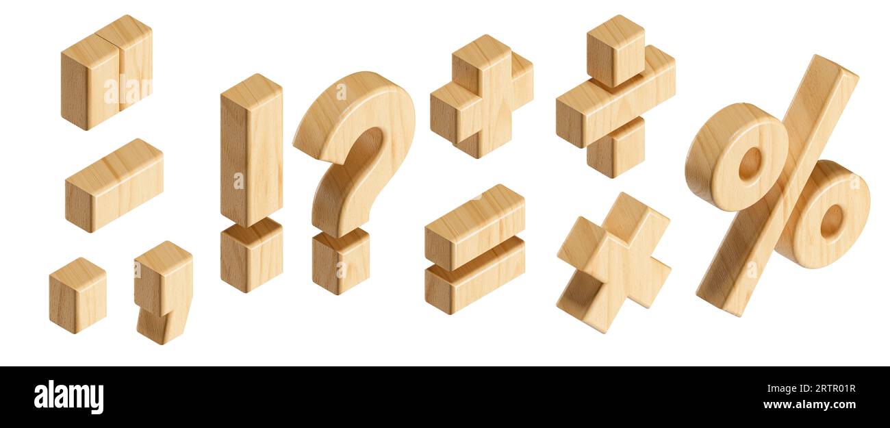 Digit Letters Letters and digits made of wood. 3d illustration of wooden alphabet ...