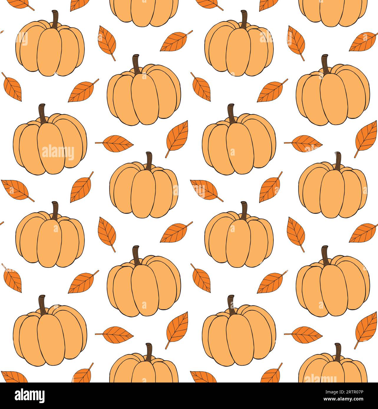 Vector seamless pattern of hand drawn sketch doodle pumpkin and leaves ...