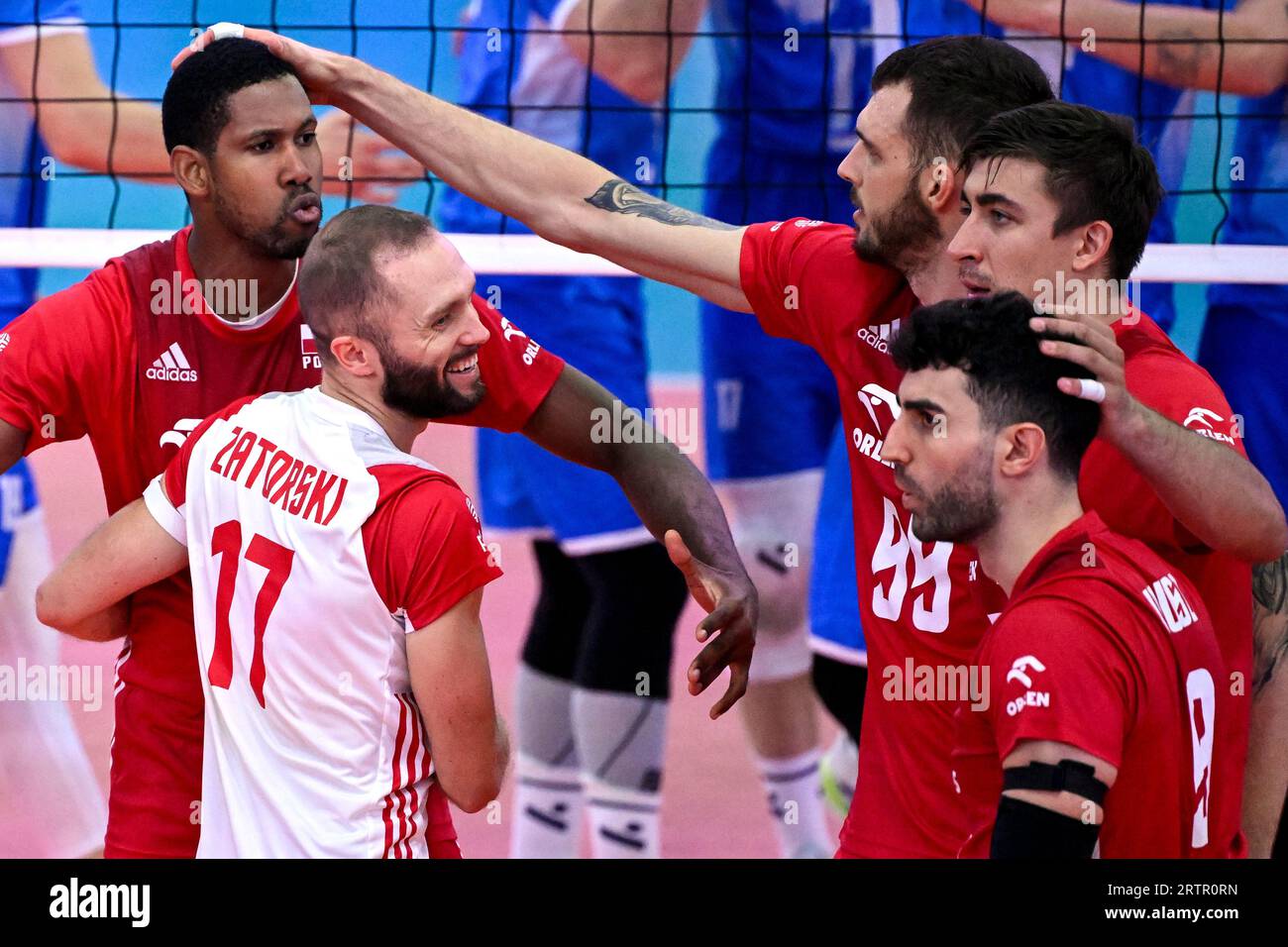 Rome, Italy. 14th Sep, 2023. Players of Poland celebrate during the 2023 CEV EuroVolley Men semifinal between Poland and Slovenia at Palazzetto dello Sport in Rome (Italy), September, 14th, 2023. Credit: Insidefoto di andrea staccioli/Alamy Live News Stock Photo