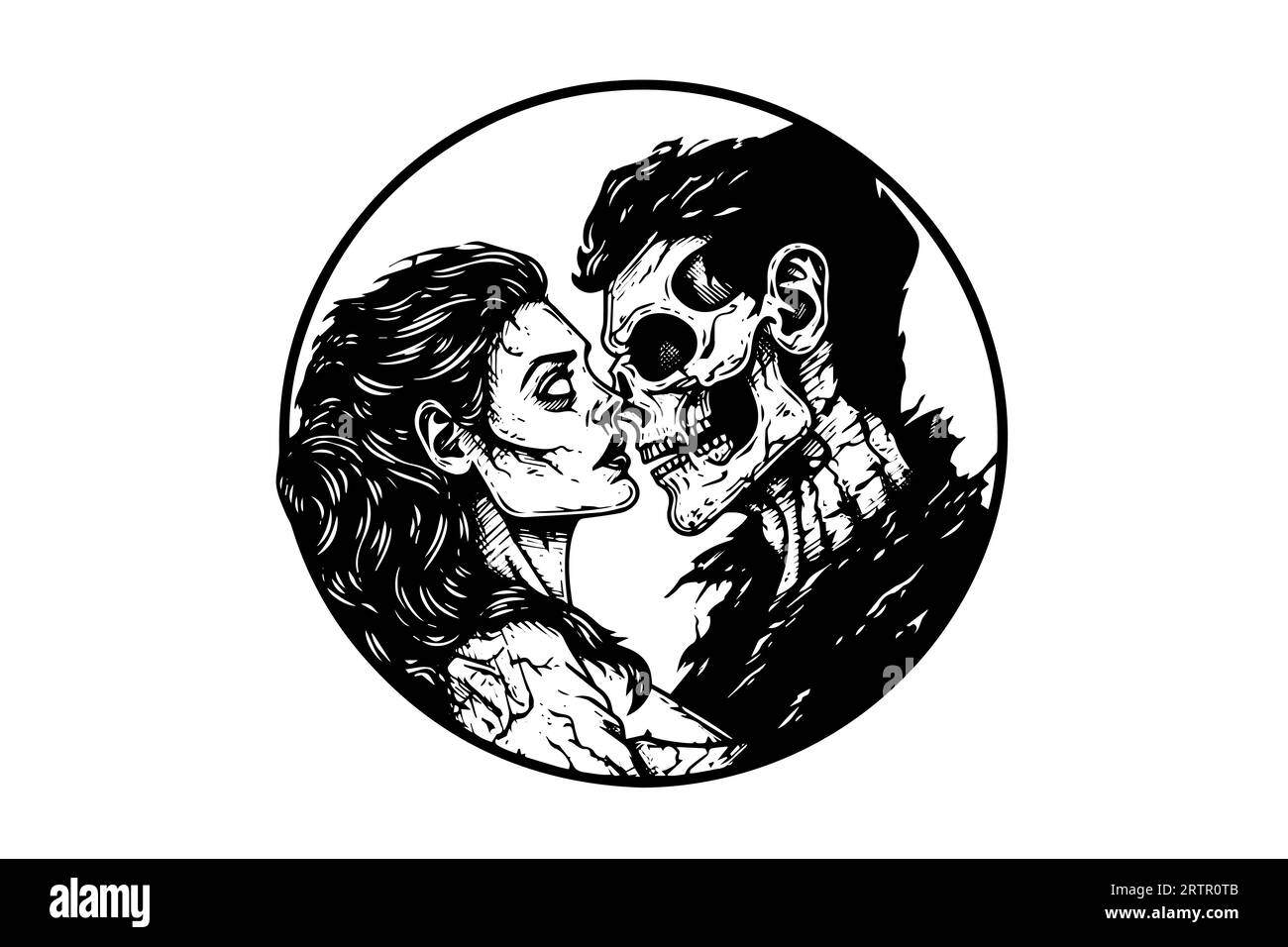 Zombie couple boy and girl ink sketch. Walking dead match hand drawing ...