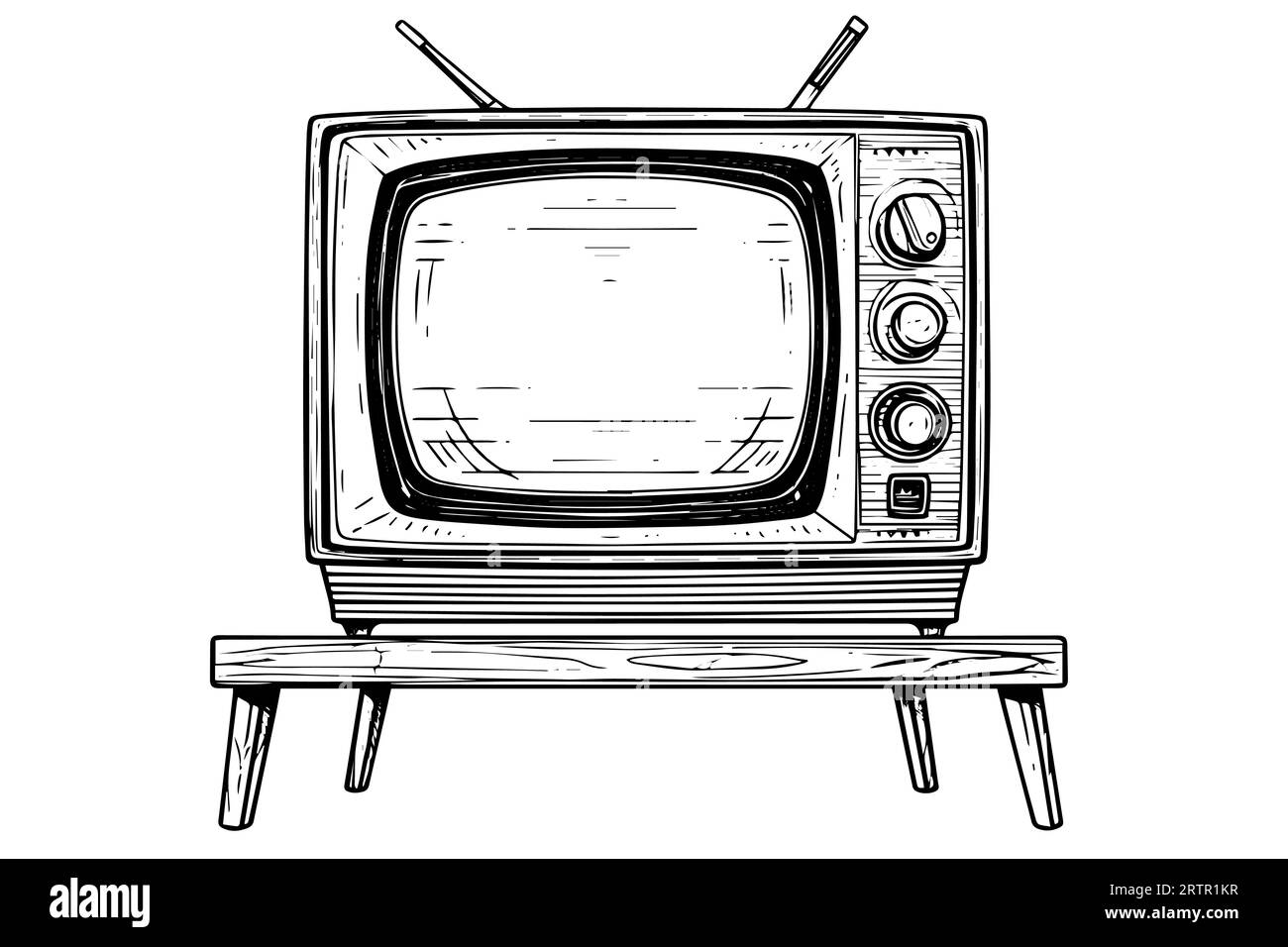 Retro television vector illustration. Engraving style ink sketch. Stock Vector