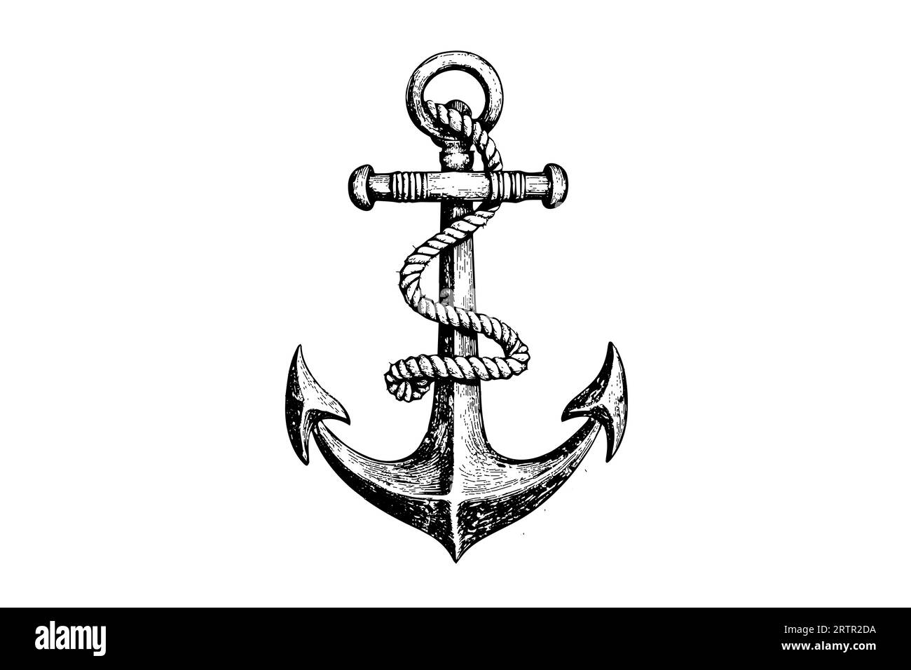 Ship anchor and rope in vintage engraving style. Sketch hand drawn ...