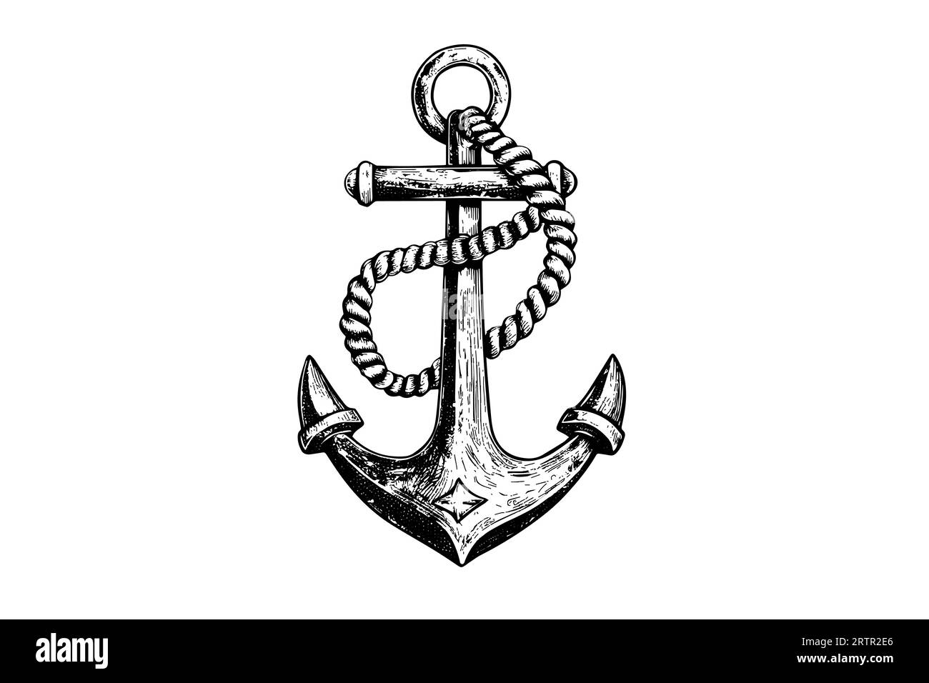 Ship sea anchor and rope in vintage engraving style. Sketch hand drawn ...