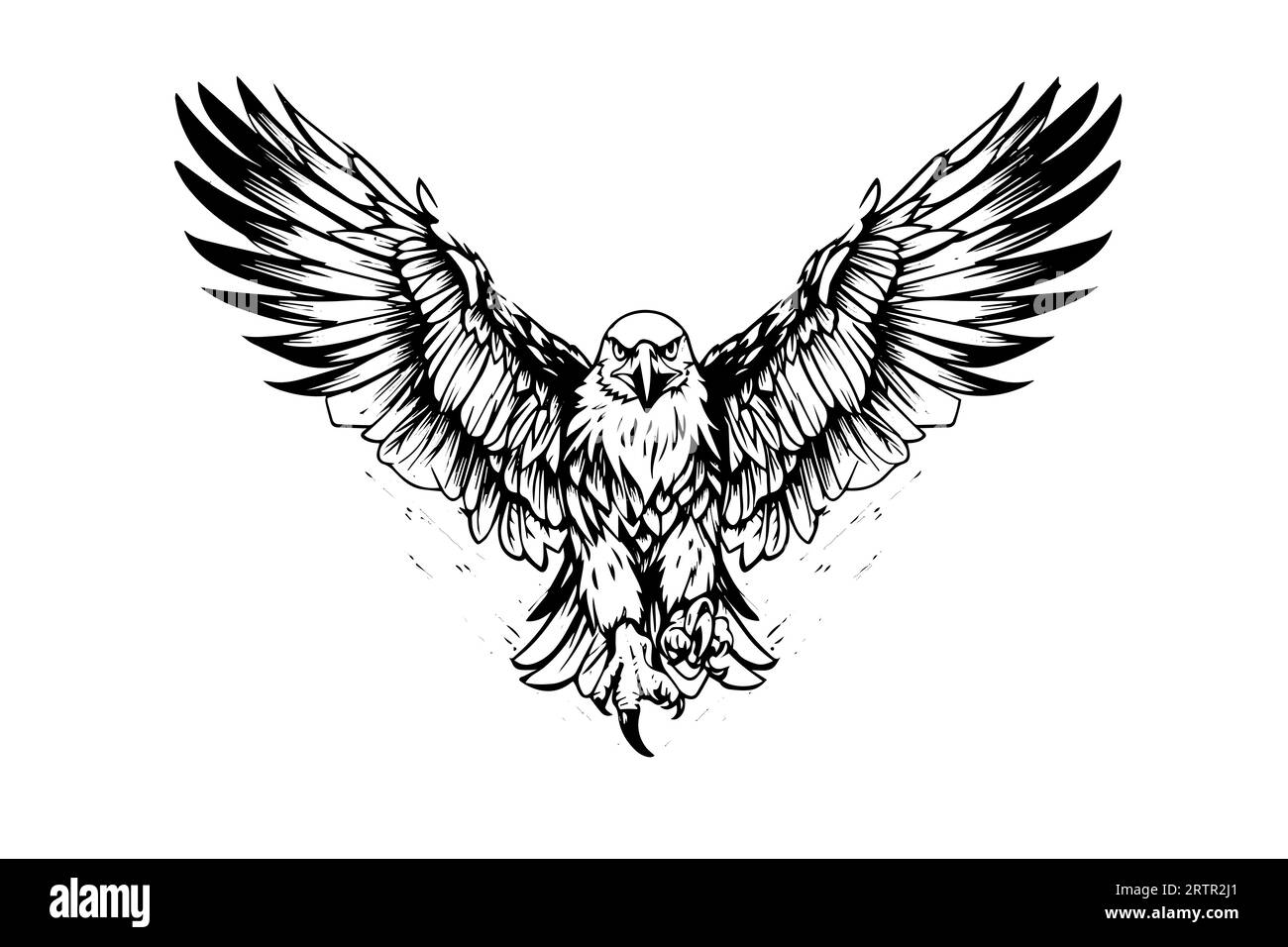 Flying eagle logotype mascot in engraving style. Vector illustration of