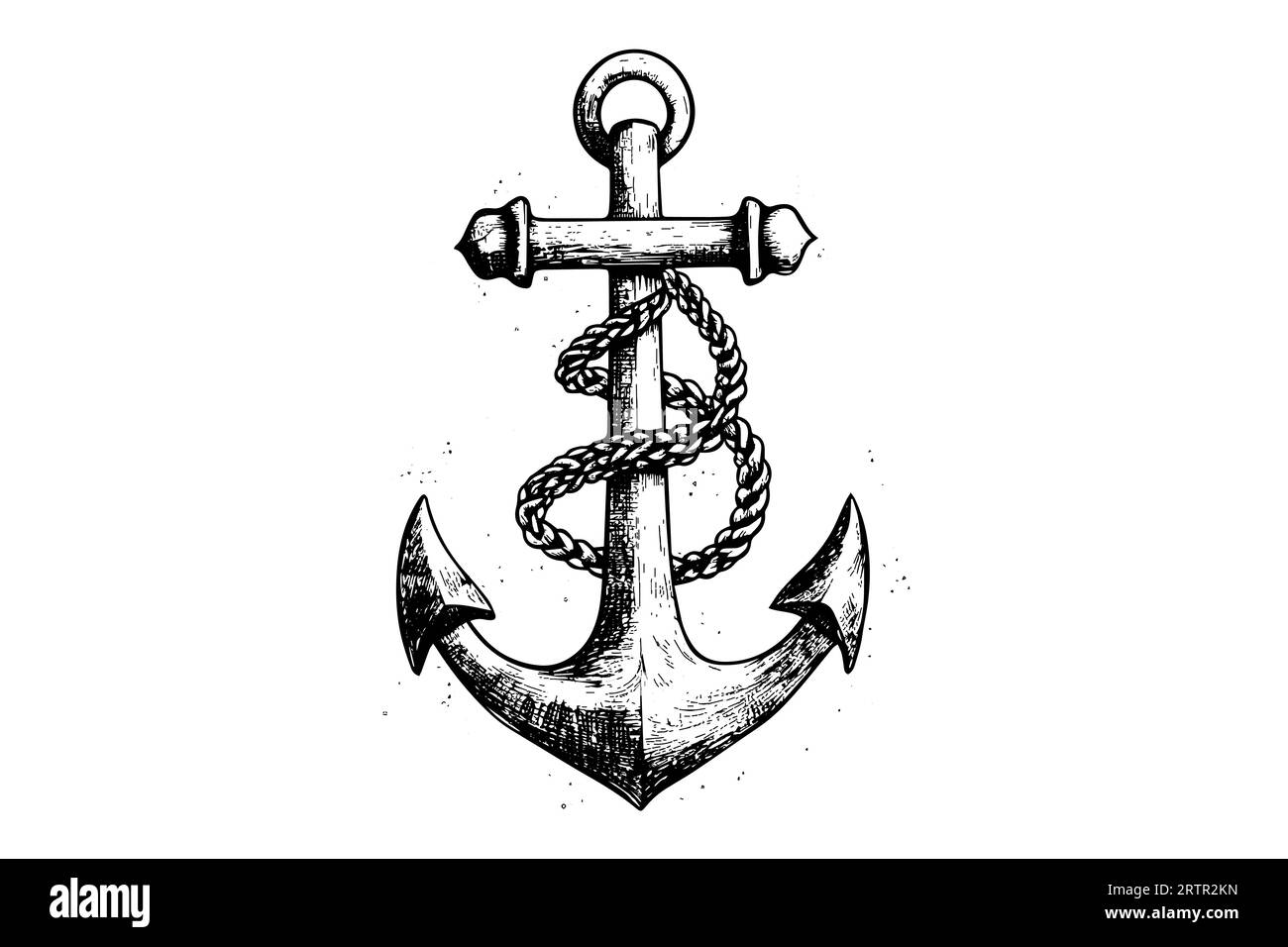 Ship sea anchor and rope in vintage engraving style. Sketch hand drawn vector illustration. Stock Vector