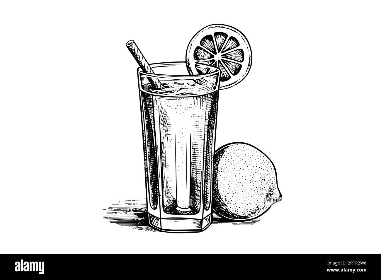 Water with lemon hand drawn engraving style vector illustration stock