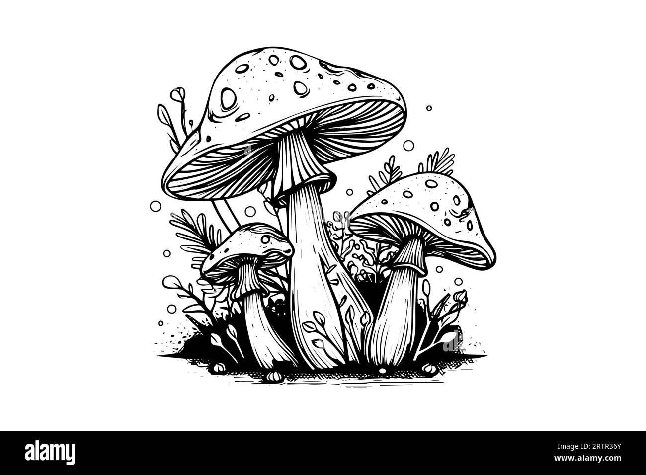 Group mushroom illustration drawing engraving hi-res stock photography ...