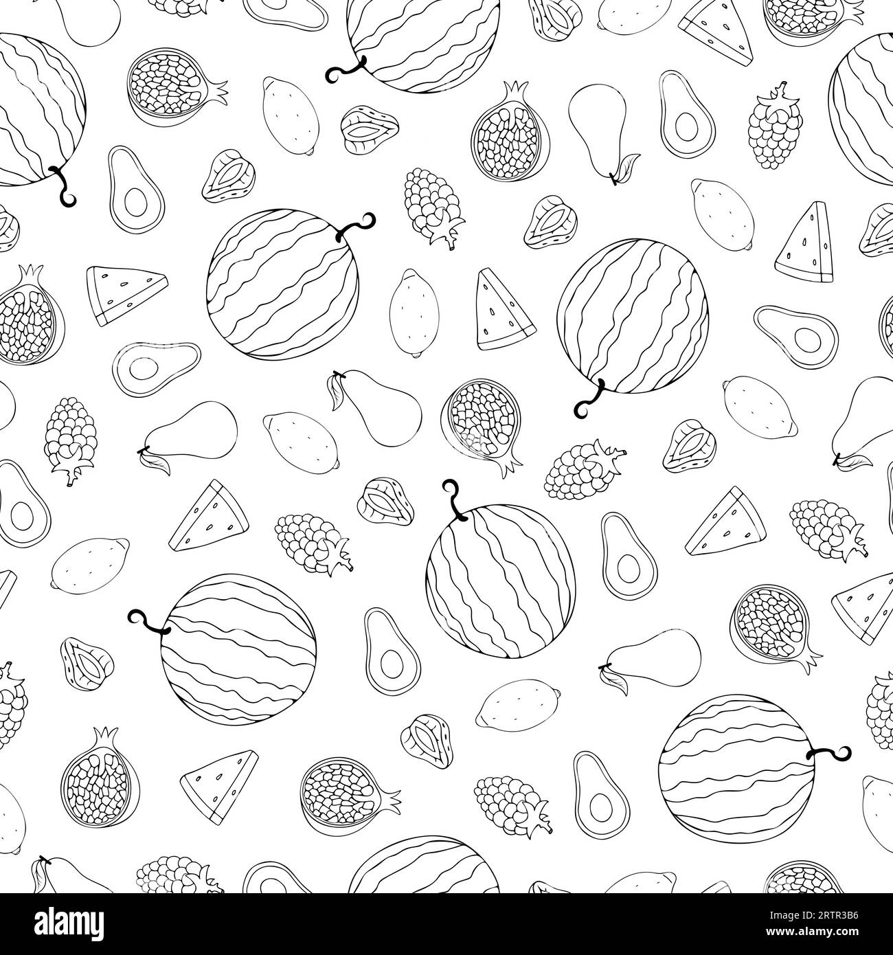 Hand drawn fruits seamless pattern. Healthy food vector background ...